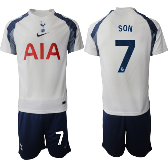 Men's Tottenham Hotspur #7 Son Heung-min 2025/26 White Home Soccer Jersey Suit